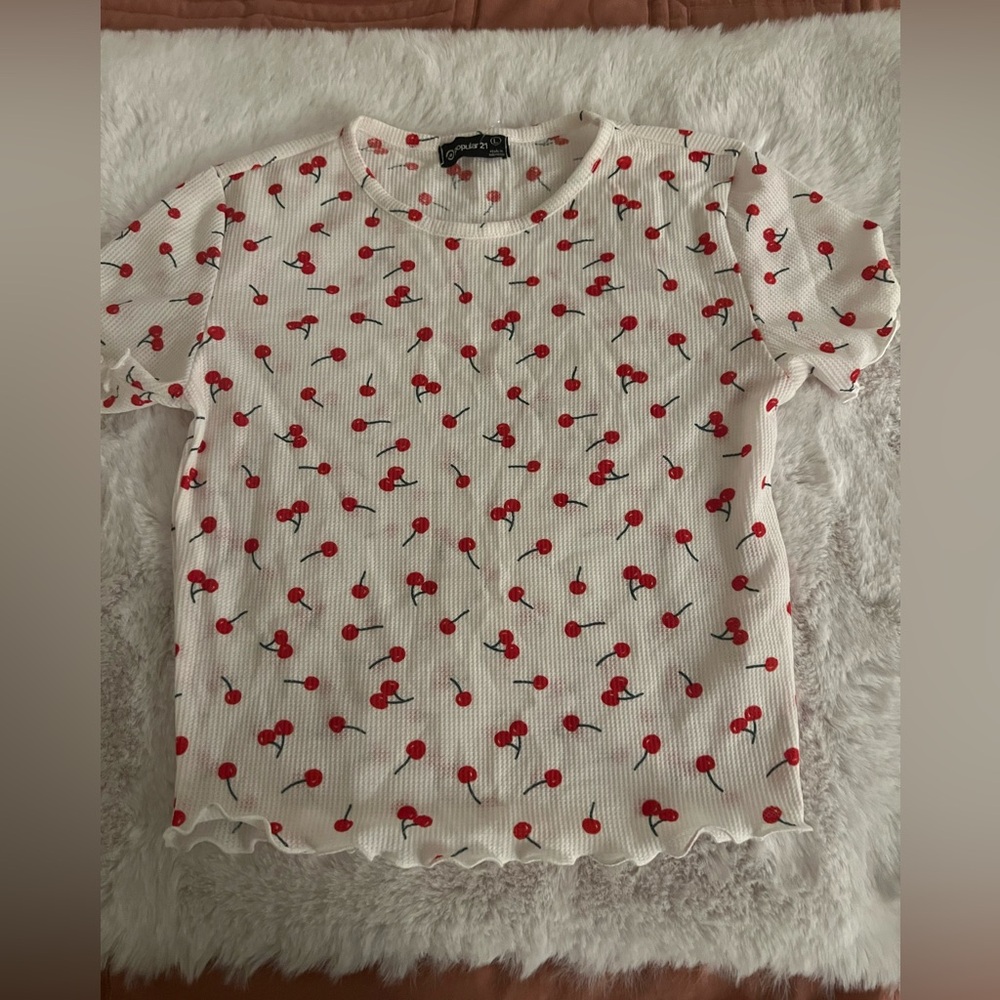 4/$10 Bundle Sale: White Cherry Short Sleeve Crop Top